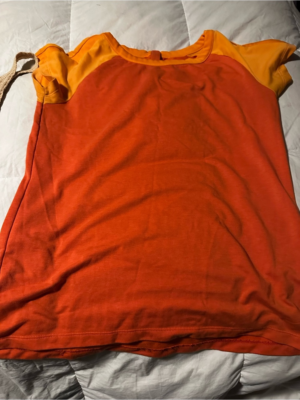 Nike Women’s Orange Short Sleeve Tee with Yellow Shoulder Panels